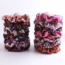 1pc/14pcs Flower Print Party Nylon Scrunchies, High-End Sweet Oversized Hair Ties For Women, Ponytail Holder, Hair Accessories - Multicolor - View 3