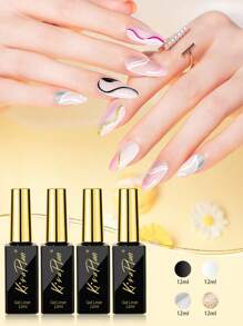 2支/4支装 12毫升超亮金属美甲凝胶,闪光银色、金色、白色、黑色彩绘凝胶,半永久UV凝胶指甲油 - 彩色 - 查看 3