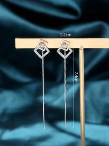 Nooxian 2pcs Micro-Inlaid Glittering Geometric Square Tassel Cubic Zirconia Ear Cuff Earrings For Women