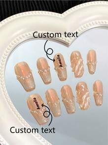 10 piezas de uñas postizas largas personalizadas, arte de uñas de cuatro estaciones, nuevo diseño de arte de uñas con estilo océano, diseño de patrón de paisaje DIY con perlas blancas, accesorios para uñas de color champán, uñas desmontables y reutilizables, polvo y brillo para uñas, adecuado para chicas y mujeres para usar en el escenario, fiestas de baile, fiestas, bodas, vacaciones. Uñas personalizadas, texto personalizado, imágenes personalizadas.