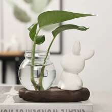 1 szt. Ceramiczna słodka ozdoba z królikiem z kreskówek, kreatywna dekoracja domu do przedpokoju, biurko, regał, terrarium, wystrój ogrodu, doniczka, wystrój zewnętrzny
