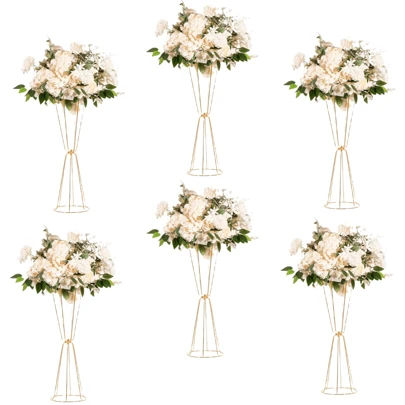 1/2/6/10 piezas Jarrones de lujo dorados, Elegantes soportes de flores dorados, Decoración central de mesa de boda, Fiesta de aniversario, Decoración de cumpleaños, Recepción en el hogar, Decoración de Navidad y Halloween, Estante para flores artificiales, Soporte de flores para pasillo de boda Decoración del hogar Decoración de la habitación Jarrón de flores Jarrón de vidrio