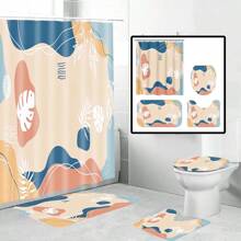 Juego de 1/4 cortinas de baño impermeables con estampado bohemio, que incluye alfombrilla y tapa de váter a juego. Diseño abstracto medieval con elementos geométricos, hojas y plantas de colores. Ganchos incluidos. Material de poliéster lavable. Perfecto como regalo del Día de la Madre, regalo personalizado para mamá, regalo de última hora, ideas del Día de la Madre, regalos del Día de la Madre Domingo, tarjetas hechas a mano para mamá, mejores regalos del Día de la Madre por menos de $50