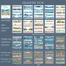 20 piezas de pegatinas de PET cortadas troqueladas en tiras largas con decoración de paisaje, material manualidad para scrapbooking, diario, álbum, artículos de artesanía