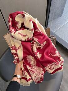1 pieza de 65*185cm Bufanda/manta con estampado colorido de pájaros y flores, suave y cálida, de uso casual y multifuncional para dama, sensación de cachemira, regalo para salidas de invierno, bodas y vestidos de noche