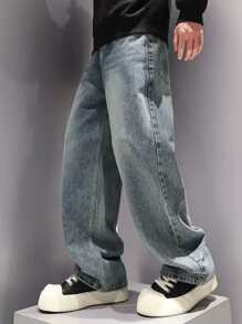 Boys Teenagers Fashionable Denim Jeans, Teen Boy Spring Autumn New Style Loose Casual Straight Pants, Teens