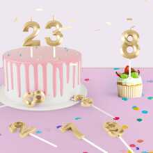 1 PIEZA Vela decorativa para pastel de cumpleaños, vela digital de oro chapado en champán exquisita para cumpleaños