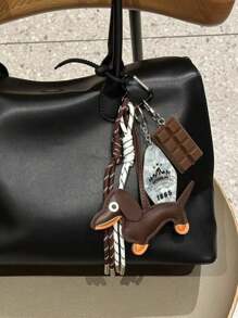 Yogodlns 1件时尚皮革腊肠犬巧克力创意手工绳金属钥匙扣吊坠，适合作为节日礼物 - 巧克力棕 - 查看 5