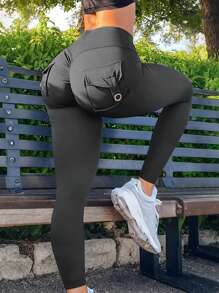 Quần cargo cạp cao Y2K co giãn có túi, nâng mông và tạo dáng, quần legging tập luyện bó sát nhanh khô, thích hợp mặc mùa xuân. - Xám - Xem 6