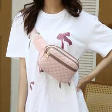 1pc Women Fashion Embroidery Rhombus Fanny Pack, Korean Style Casual Crossbody Chest Bag - Multicolor - View 2