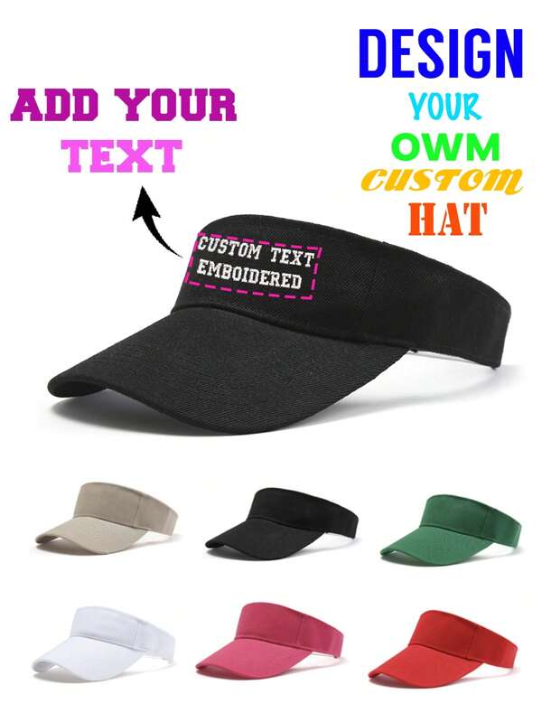 1 pieza, visera personalizada unisex, gorra de visera de sol personalizada, gorra de visera con logotipo de empresa personalizado, viseras de tenis para adultos unisex, pon tu texto o logotipo de diseño, coloridas, lindas, adorables, divertidas, kawaii, Y2K, elegantes, unisex, casuales, personalizadas, únicas, personalizadas, regalos ideales para él, regalos ideales para ella, pareja, novia/o, familia, amigos, niños, para aniversarios, para el Día de San Valentín, para el Día de la Madre, para cumpleaños, para el Día del Niño, para el Día del Padre, para graduaciones, para bodas, para inauguración del hogar