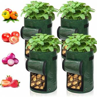 4pcs Thick PE Potato Grow Bags With Handles And Drainage Holes, Suitable For Potatoes, Tomatoes, Flowers, Sweet Potatoes Etc. (7 Gallon)