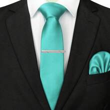 3-Piece Set: 2.36inch(6cm) Narrow Tie, Pocket Square, Tie Clip, Classic Combination, Men's Slim Fit Solid Color Silk Jacquard Tie Set, Suitable As Men's Gift, Suitable For Formal Occasions Such As Parties, Weddings, And Photo Shoots