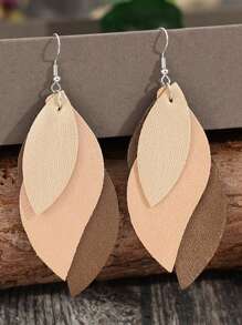 1 Pair Retro Minimalist S-Shape Leaf Design Multi-Layer Light Color Leather Earrings - Brown - View 5