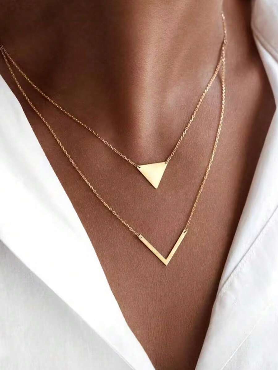 1 件奢华精致双层 V 形不锈钢项链