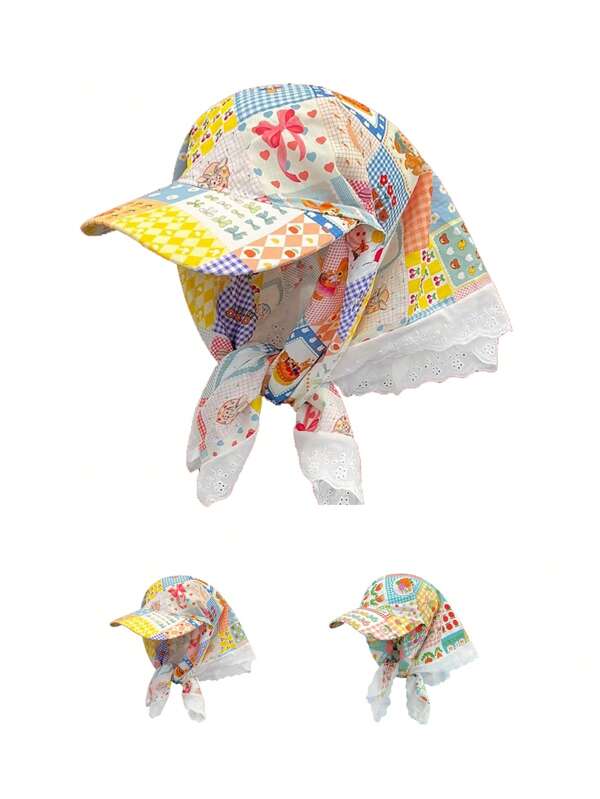 1pc Unisex Fruit Print Dopamine Bright Color Bucket Hat, Versatile Headscarf Sunscreen Neck Cover For Outdoor Sports, Casual Wear, Travel, Beach, Daily Use