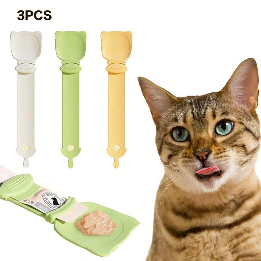 3pcs Multi-Functional Pet Food Squeeze Tools, Cat Food Feeder, Pusher, Squeezer