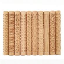 Rodillo con textura de madera, arte de cerámica, varilla en relieve, patrón de flores, rollo de barro, alivio, herramienta artesanal de arcilla - J - Ver 5