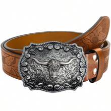 1 件西部牛仔十字扣复古朋克皮带，适合年轻男士，适合休闲户外、运动、度假、旅行、毕业礼物、生日、日常穿着 - 彩色 - 查看 3