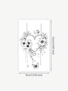 1pc Waterproof Temporary Tattoo Sticker, Featuring Beautiful Wreath And Butterfly Design, Heart Shape, Suitable For Fashionable Daily Use, Sweat And Water Resistant - Black - View 5