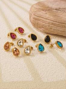1 par de brincos de pino em forma de gota d'água com strass de vidro colorido incrustado em cores doces de aço inoxidável, adequados para uso diário feminino ou como presente de dia das mães
