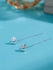 Nooxian 2pcs Micro-Inlaid Glittering Geometric Square Tassel Cubic Zirconia Ear Cuff Earrings For Women