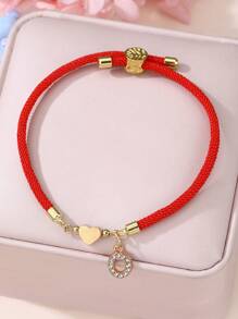 1 Pc/26 Pcs Heart & Letter Charm Bracelet For Girls, Red - Red - View 30