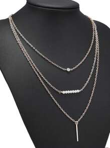 1pc Minimalist Elegant Multilayer Chain Necklace, Suitable For Women Daily Or Holiday Wear - Silver - View 2