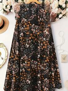 Women's Bohemian Floral Print Flare Maxi Dress, Woven Fabric, Non-Stretch, Flowing