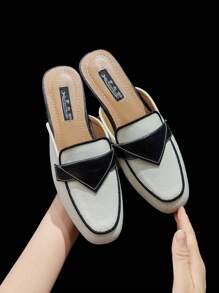 Mengshangli 女士平底拖鞋，时尚一脚蹬方头乐福鞋