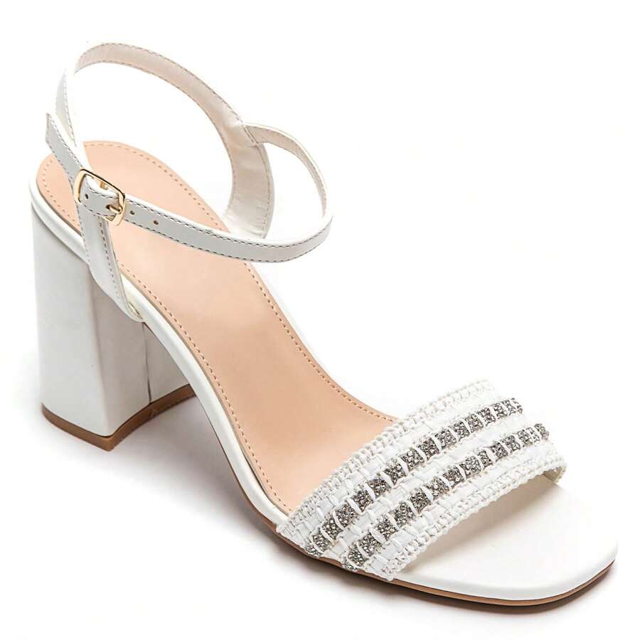Summer Fashion Versatile Rhinestone Decor High Heel Sandals - White - View 1