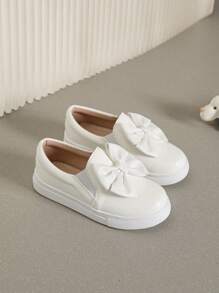 Bow Decor Flat Casual Shoes For Girls, Suitable For Spring And Autumn