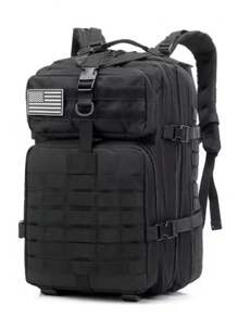 Mochila De Gran Capacidad Con Parche con Bandera De USA Mochila Funcional Resistente Al Agua Para Viaje 50L Uso Rudo - Negro - Ver 1