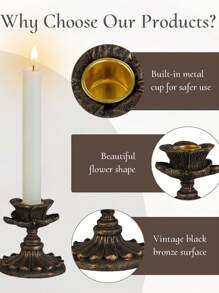 1 件法式古典香薰蜡烛复古树脂仿铜烛台底座 - 适用于客厅、卧室、桌面、餐桌、办公室、电视柜、架子，乔迁最佳礼物 - 彩色 - 查看 6