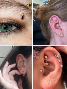 Milacolato 14 PCS Rook Piercing Jewellery Gold 16G Surgical Steel Silver Eyebrow Piercing 8MM Curved Barbell Piercing Vertical Labret Lip Bars Daith Helix Cartilage Rook Hoop Piercing Earrings - Multicolor - View 5