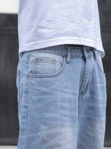 Washed Denim Blue Casual Jeans For Young - Blue - View 5