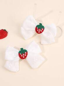2pcs Girls Hair Bow Clips ,Cherry Decor Linen Fabric Hairpins ,Simple Hairgrips For Daily ,Hair Accessories For Kids Teens