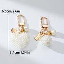 2 件心形钥匙扣 - 采用塑料材料制成，配有珍珠和标签，优雅女士手提包配件，休闲包吊坠，情人节礼物，白色 - 彩色 - 查看 4