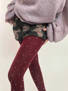 1Pair Autumn And Winter New Gray Tie Love Pantyhose Vintage White Love Color Contrast Wine Red Slimming Outer Wear Socks