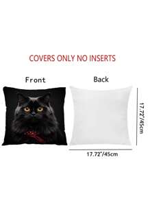 1pc Plush Fabric Black Cat Printed Throw Pillow Cover - Black - View 3