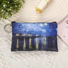 1pc Vintage Van Gogh Schilderij Stijl Muntenbeurs, Creatieve Opslag Voor Kleine Artikelen, Oogstmunten En Biljetten