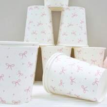 10/20/40pcs,Pink/Black Bow Paper Cups,Ribbon Bow Tumbler Pink Cups For Valentine's Day Cold Drinks Home Office Decoration Party Favors,Bow Paper Cups 9 Oz Disposable Coffee Cups Bow Theme Birthday Party Cups - Multicolor - View 20