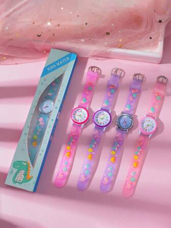 1個 かわいい3Dマカロンカラー フローラルパターンダイヤル、蝶プリントストラップ、アラビア数字スケール クオーツ シリコンウォッチ、誕生日、ハロウィーンのギフトに最適