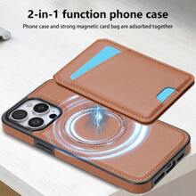 1 pieza Funda de cartera de lujo de piel sintética magnética 2 en 1 de color marrón compatible con iPhone 16 15 14 13 Pro Max, compatible con Samsung Galaxy S25 S24 S23 S22 S21 Ultra Plus