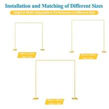 Supporto sfondo pesante con base, kit di supporto per tende e drappeggi regolabile in oro portatile, struttura ad arco quadrata in metallo adatta per decorazioni per matrimoni, feste di compleanno ed eventi