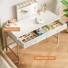 Vanity Desk With Drawers, 47 Inch Computer Desk, Modern Simple Home Office Desk, Makeup Dressing Table Bedroom - White And Gold, 7997G - White and Gold - View 6