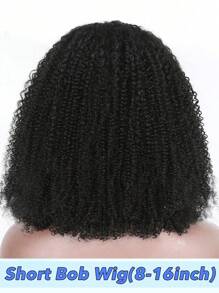 带刘海的非洲卷发假发 200% 密度无胶假发 女士非洲卷发巴西处女真人发刘海假发（8-16 英寸） - Natural Black - 查看 3