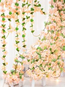 1Pc 8FT Artificial Sakura Hanging Rattan, Fake Sakura Plant Garland, Silk Rattan For Spring And Summer DIY Wedding Arch Tabletop Decoration, Fall Fake Plants, Thanksgiving, Halloween, Christmas, Outdoor Party Backdrop, Room Decoration, Garden Decoration Supplies Home Decor Back To School School Supplies