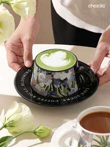 choxila 2pcs/Set Ceramic Coffee Cup, Coffee Cup And Saucer Set, Home Tea Cup, Office Cup, Ideal Holiday Gift