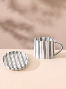 1 szt. Klasyczny ceramiczny kubek do kawy w paski i spodek, skandynawski minimalistyczny kubek w stylu retro, odpowiedni do latte, kawy, matchy, herbaty, kawy arabskiej, duża pojemność amerykańskiego kubka do kawy, świetny prezent dla przyjaciół i rodziny